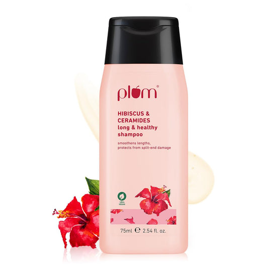 Plum Hibiscus & Ceramides Shampoo | For Silky, Smooth, Long Hair & Split End Repair | Shampoo for Women and Men | 75ml
