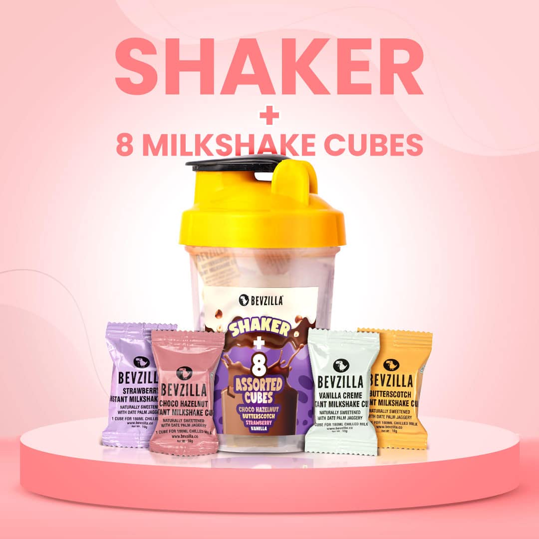 Strawberry, Butterscotch, Choco Hazelnut & Vanilla Instant Milkshake Cubes & Bottle