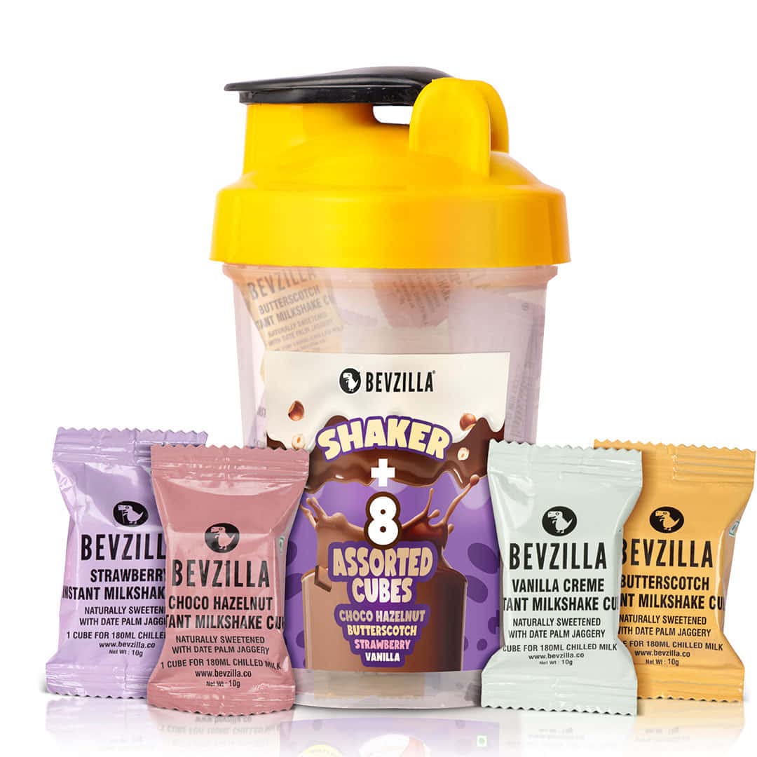 Strawberry, Butterscotch, Choco Hazelnut & Vanilla Instant Milkshake Cubes & Bottle