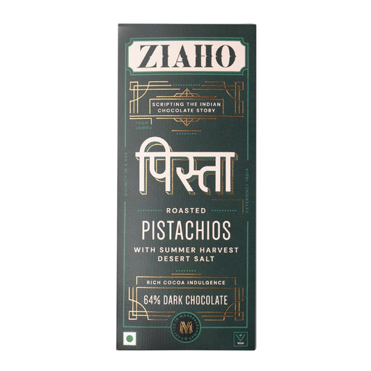 Pistachios Chocolate with Summer Harvest Desert Salt, 64% Dark Chocolate Bar