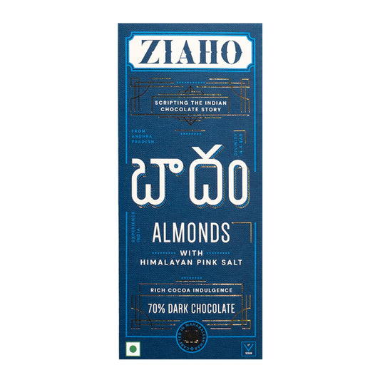 Almond Chocolate with Himalayan Pink Salt 70% Dark Chocolate Bar
