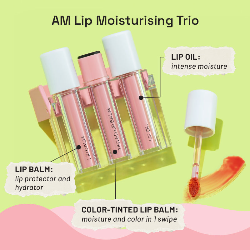 Korean AM Lip Care: Moisturizing Balm, Hydrating Oil & Tinted Balm