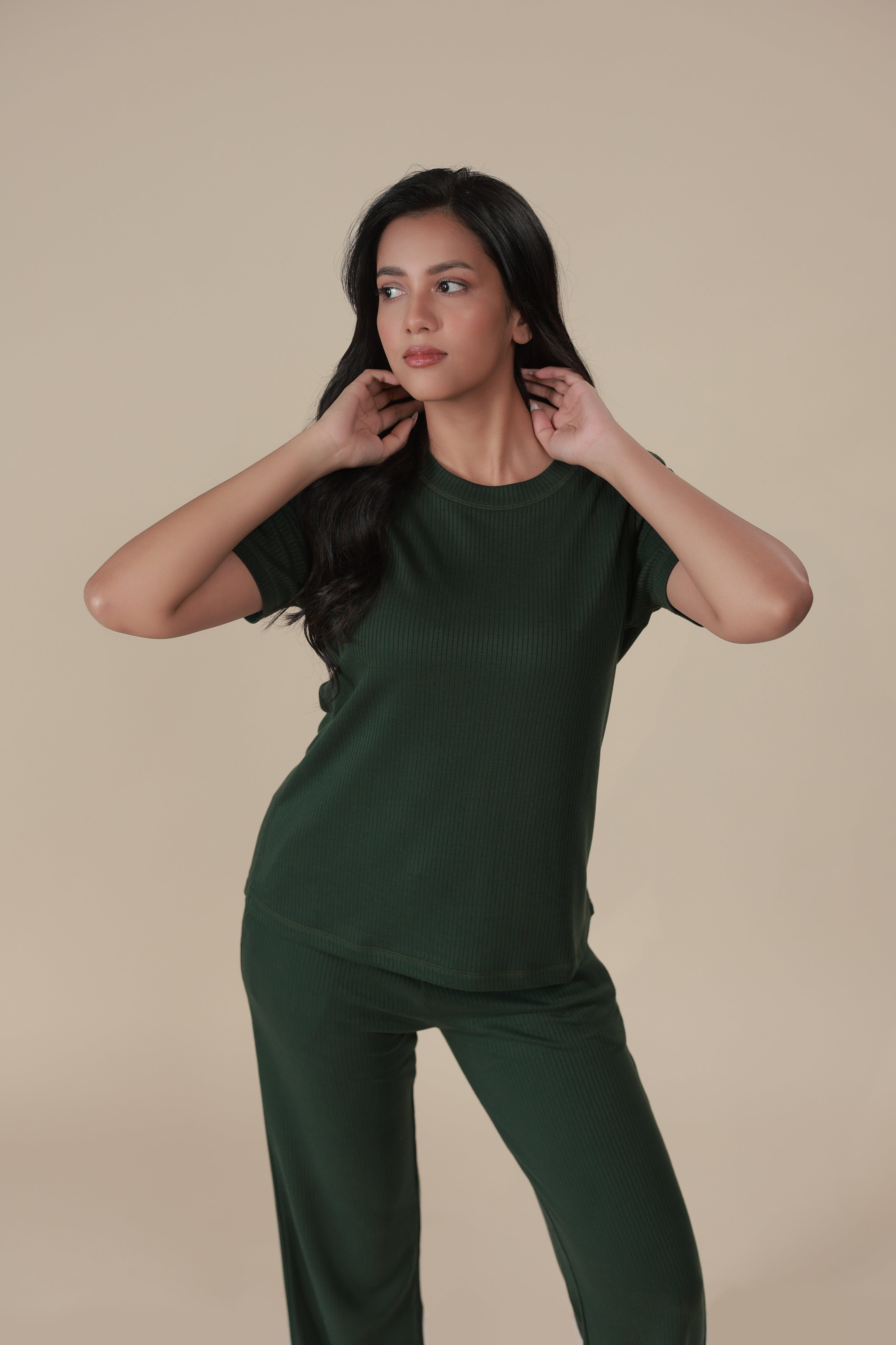 Pine Green Ribbed Lounge Pants