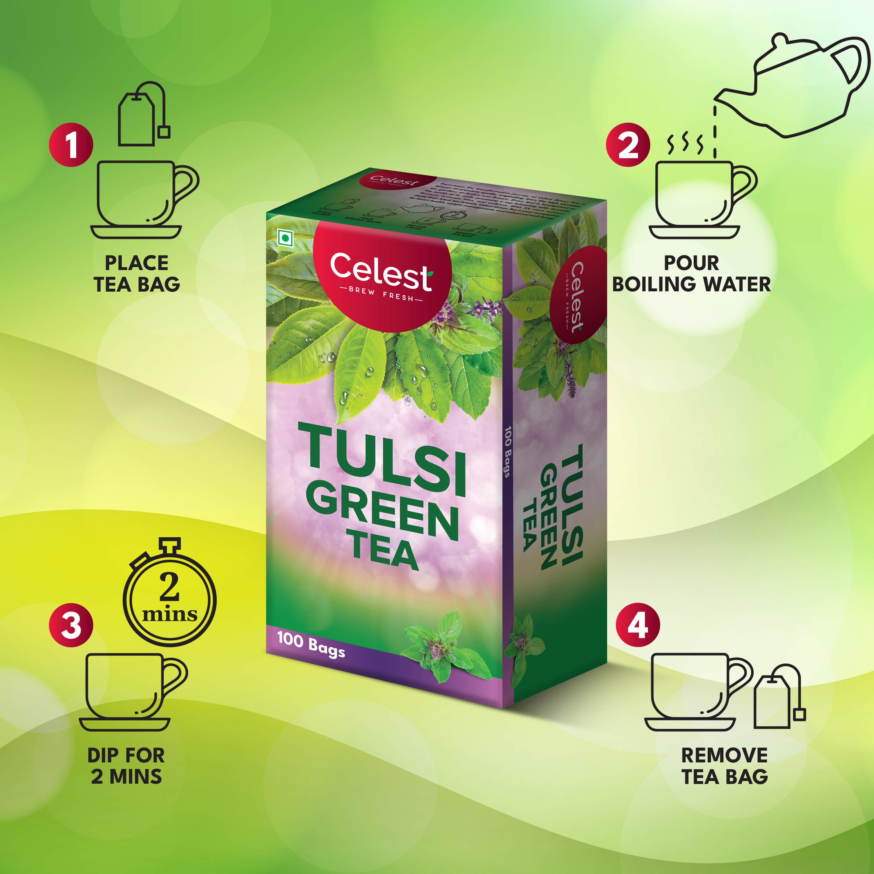 Celest Tulsi Green Tea Bags