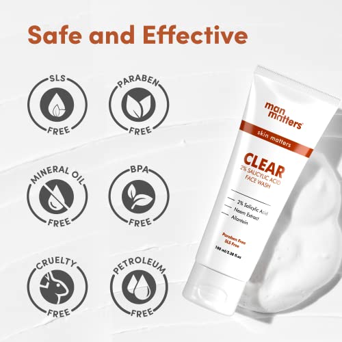 Man Matters Clear 2% Salicylic Acid Face Wash for Men | Helps to Reduce Acne, Dark Spots & Oil Production | Formulated with Salicylic Acid, Neem Extract and Menthol | 100ml