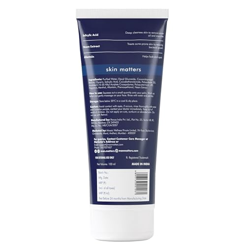 Man Matters Clear 2% Salicylic Acid Face Wash for Men | Helps to Reduce Acne, Dark Spots & Oil Production | Formulated with Salicylic Acid, Neem Extract and Menthol | 100ml