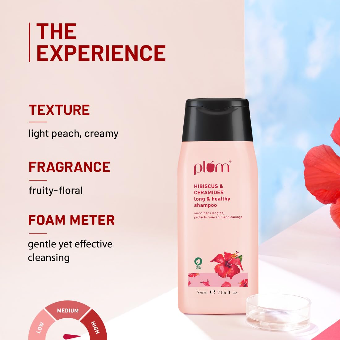 Plum Hibiscus & Ceramides Shampoo | For Silky, Smooth, Long Hair & Split End Repair | Shampoo for Women and Men | 75ml