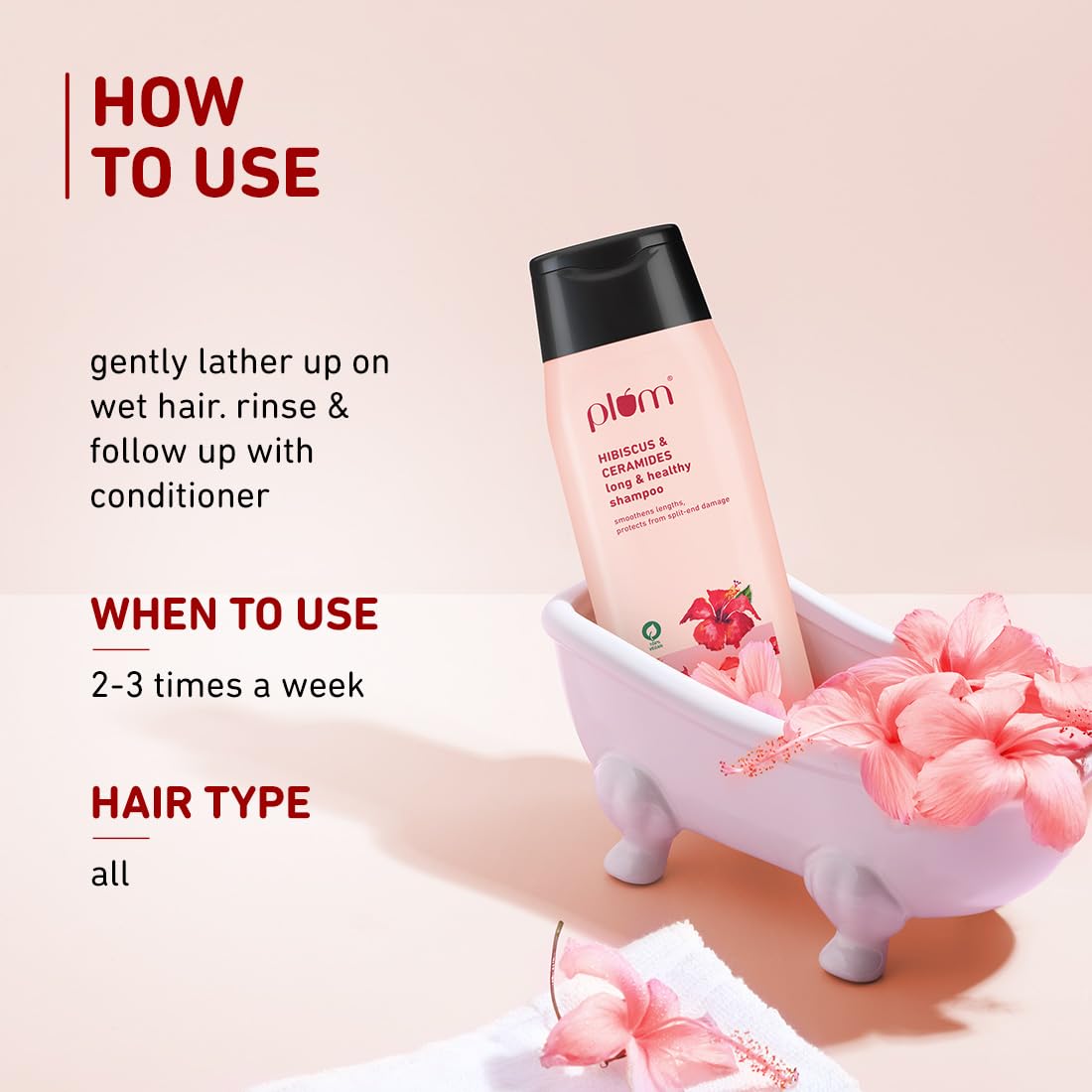 Plum Hibiscus & Ceramides Shampoo | For Silky, Smooth, Long Hair & Split End Repair | Shampoo for Women and Men | 75ml