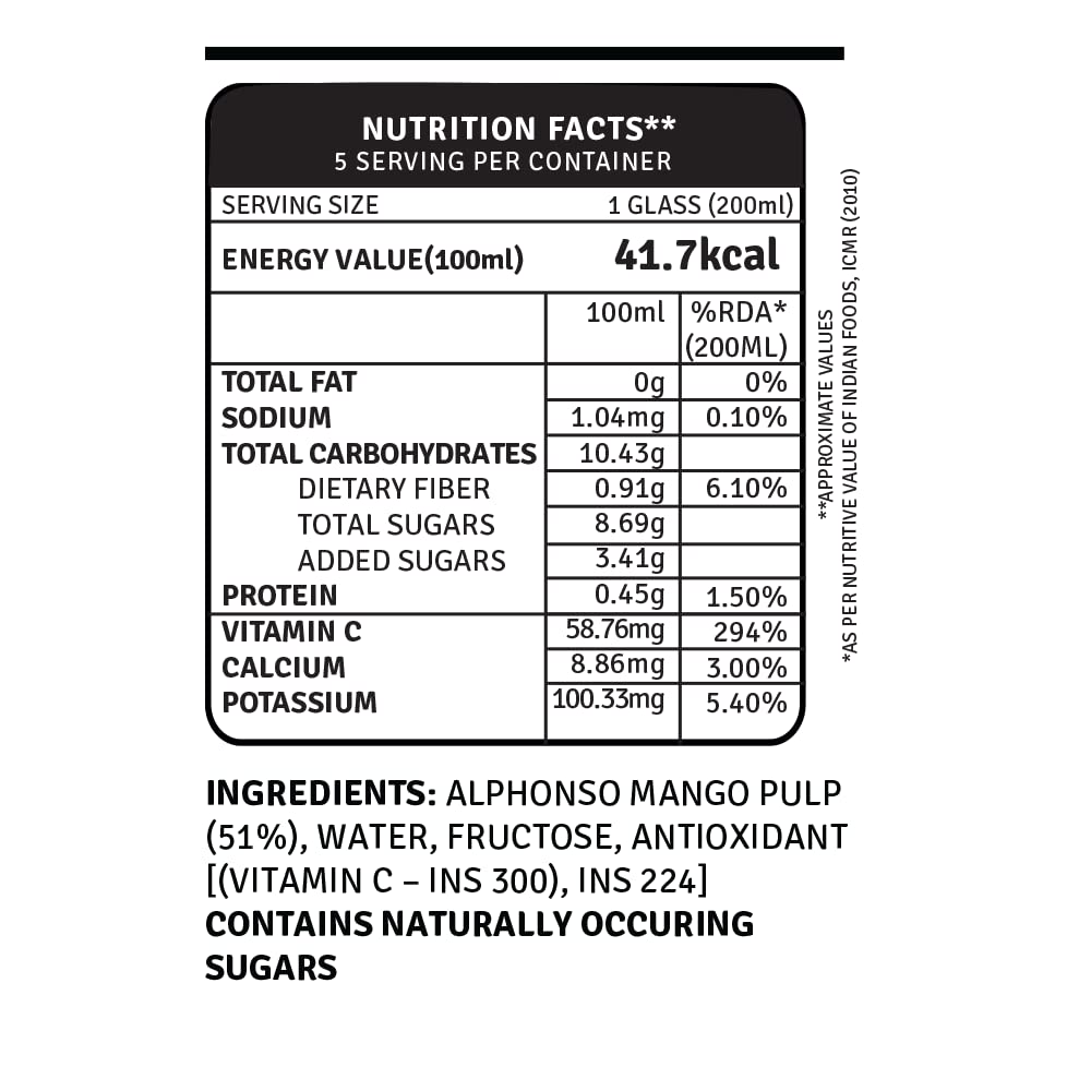 Alphonso Mango Juice Maximum Pulp (51%) Pack