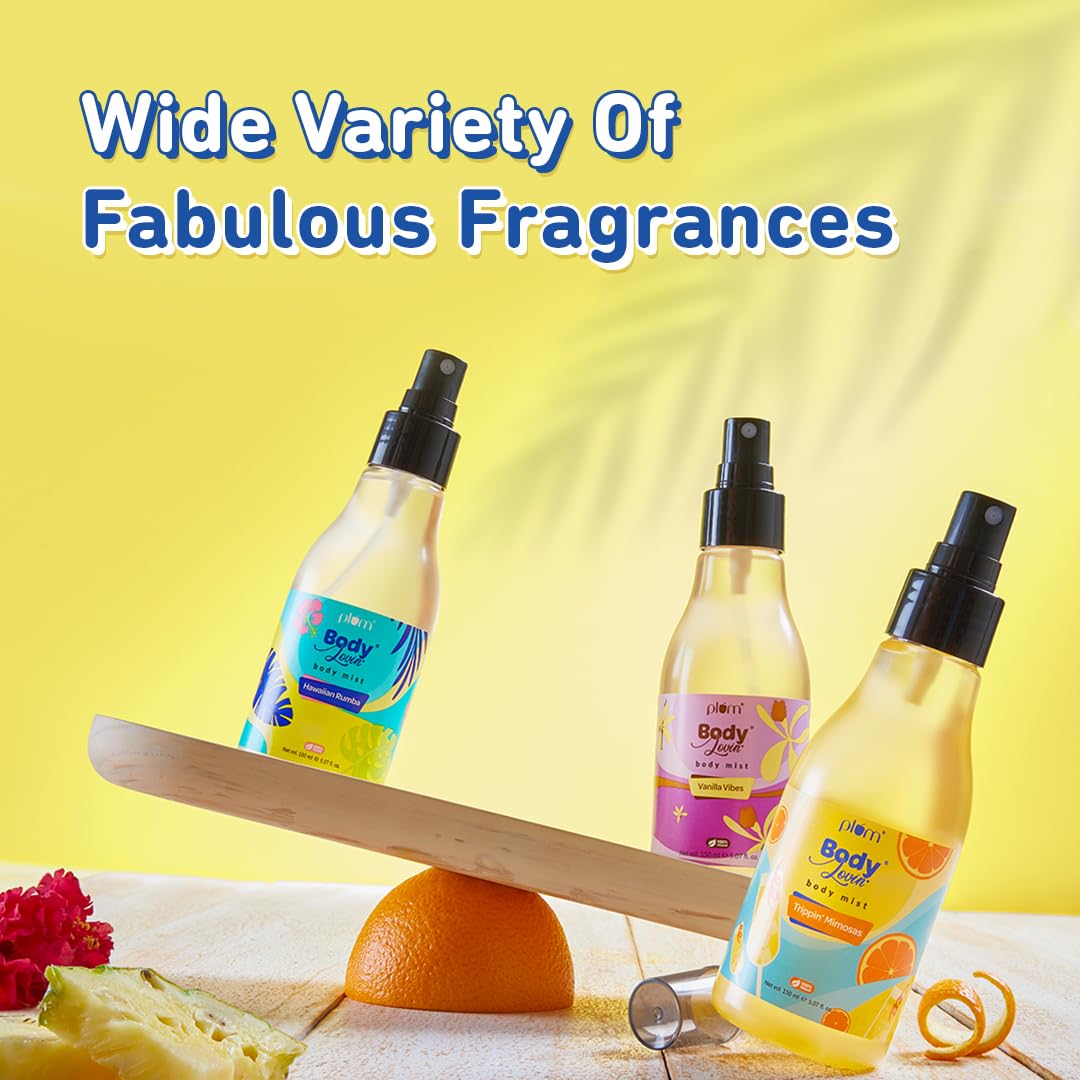 Plum BodyLovin' Trippin' Mimosas Body Mist | Long Lasting Citrus Fragrance For Women & Men With Grapefruit, Red Berries & Musk | High On Fun | Travel-Friendly Perfume Body Spray 150 ml