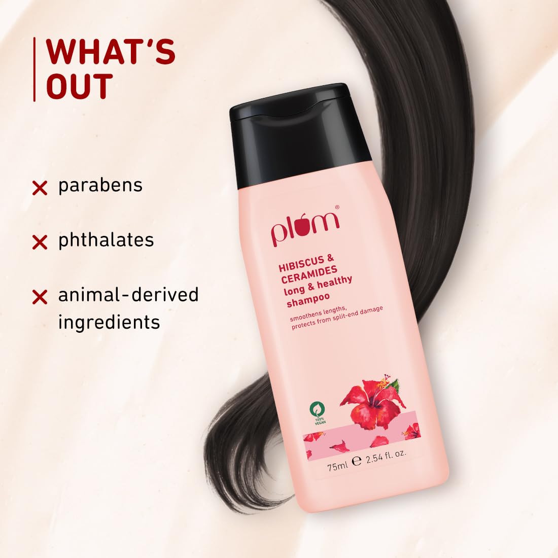 Plum Hibiscus & Ceramides Shampoo | For Silky, Smooth, Long Hair & Split End Repair | Shampoo for Women and Men | 75ml