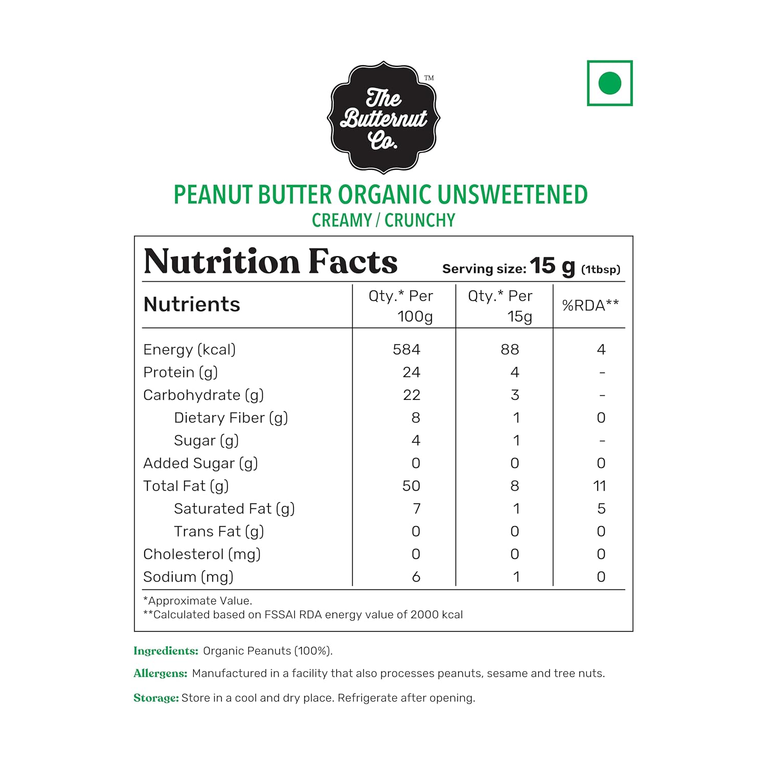 Crunchy Unsweetened Organic Peanut Butter