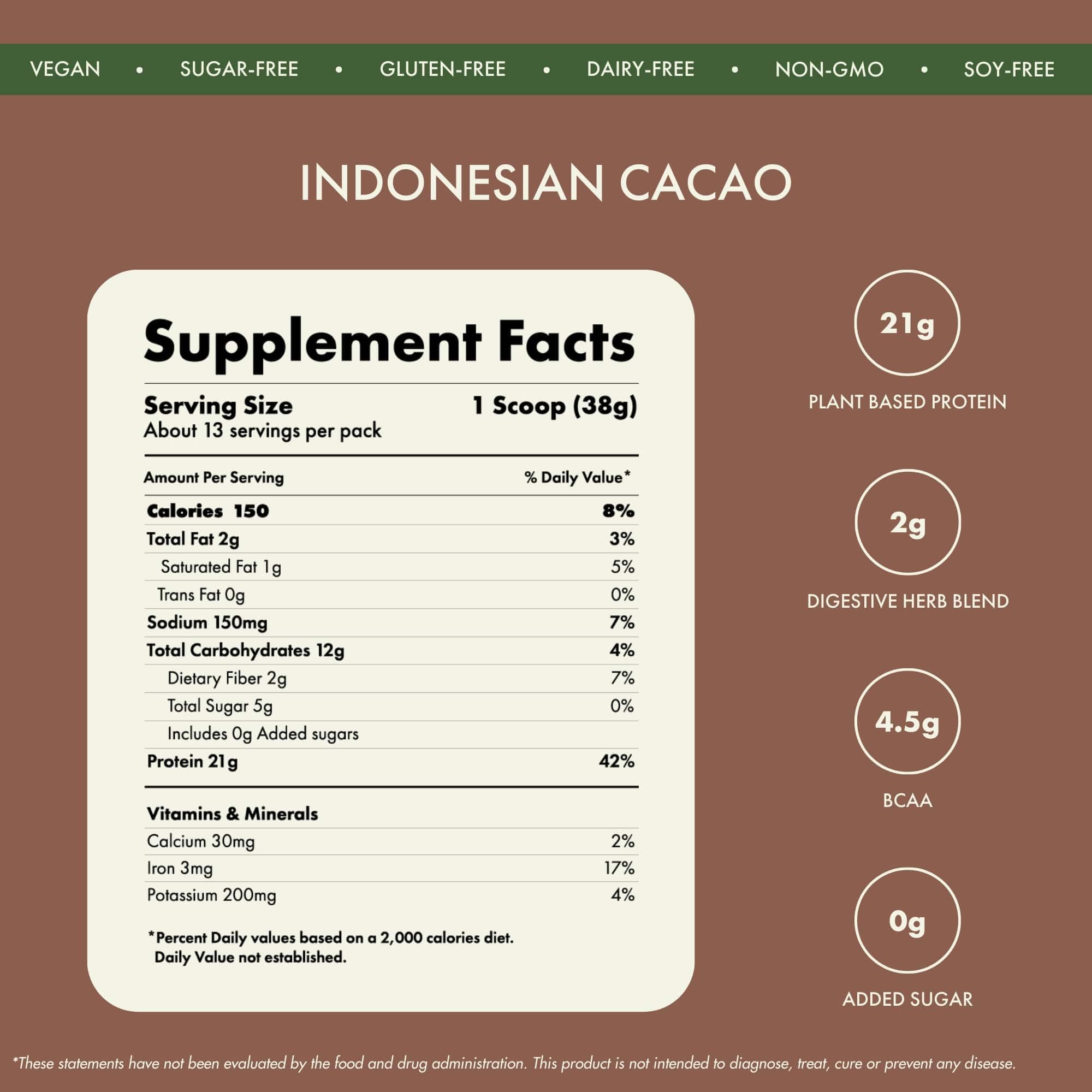 No Nonsense Plant Protein Organic Pea & Rice Isolate Indonesian Cacao