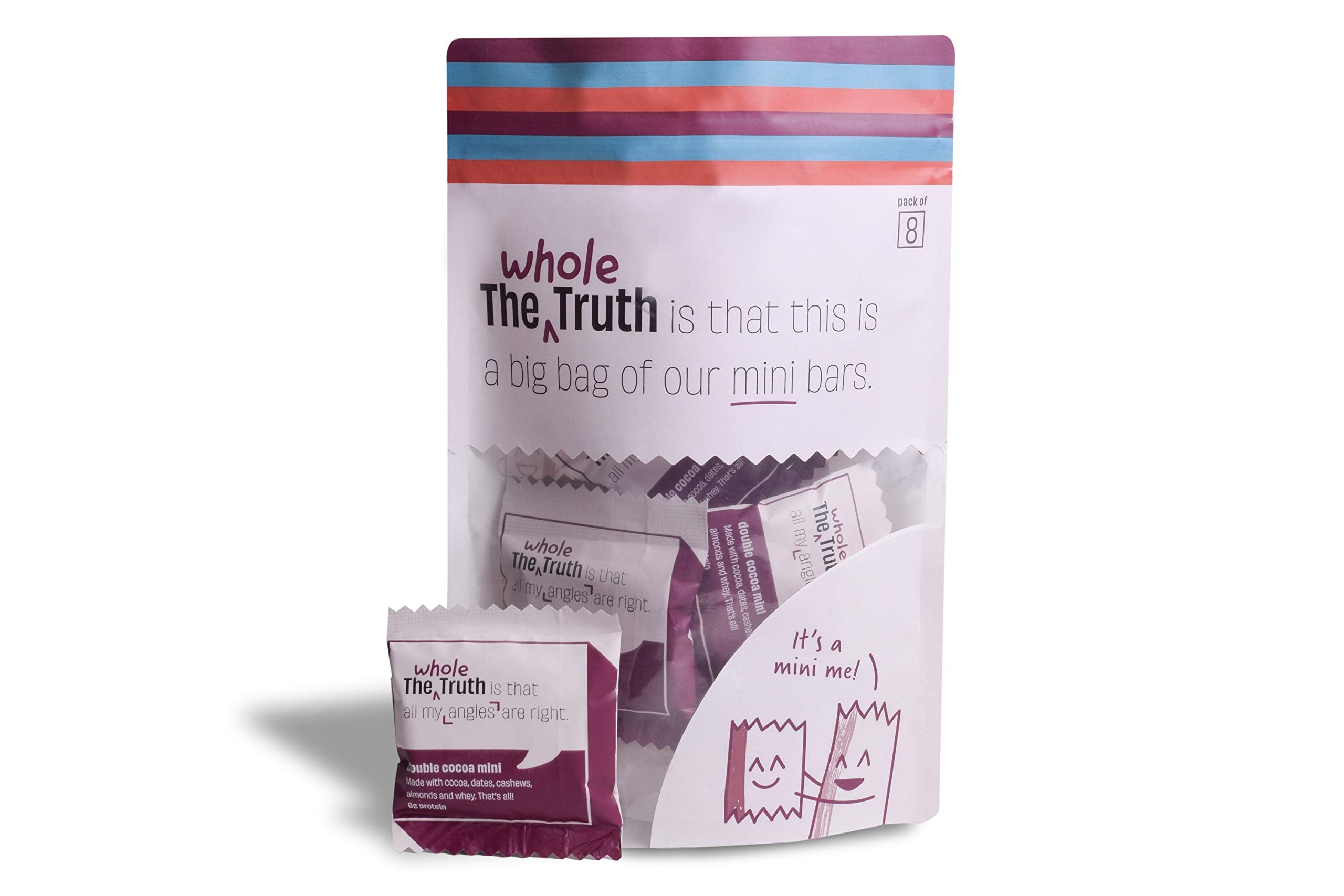 The Whole Truth - Mini Protein Bars - Double Cocoa- Pack of 8-8 x 27g - No Added Sugar - All Natural