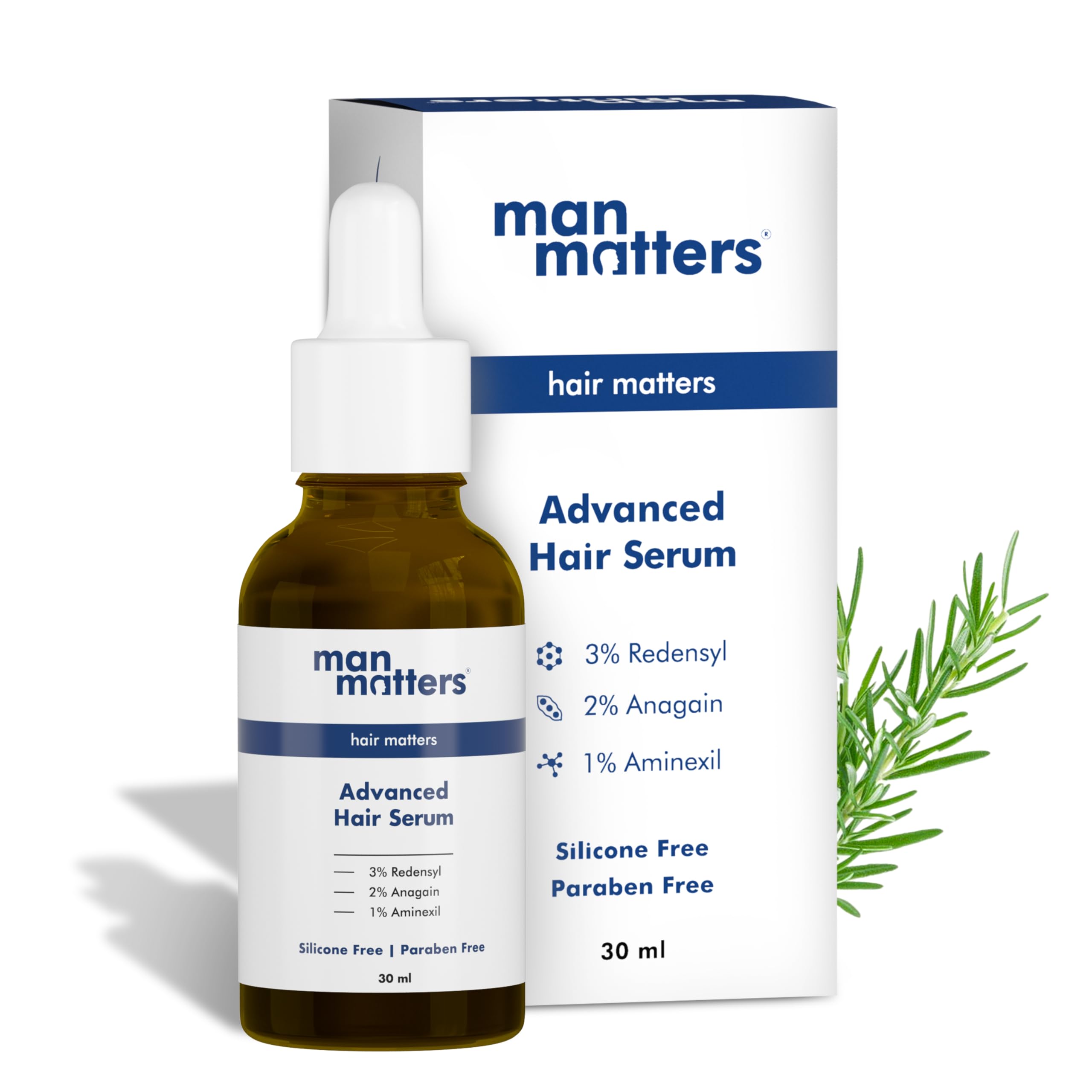 Man Matters Advanced Hair Serum 30ml | 23% actives (3% Redensyl, 2% Anagain & 1% Aminexil, Rosemary Leaf Extract) | Reactivates Hair Cells, Improves Hair Density & Promotes Hair Growth | Paraben Free