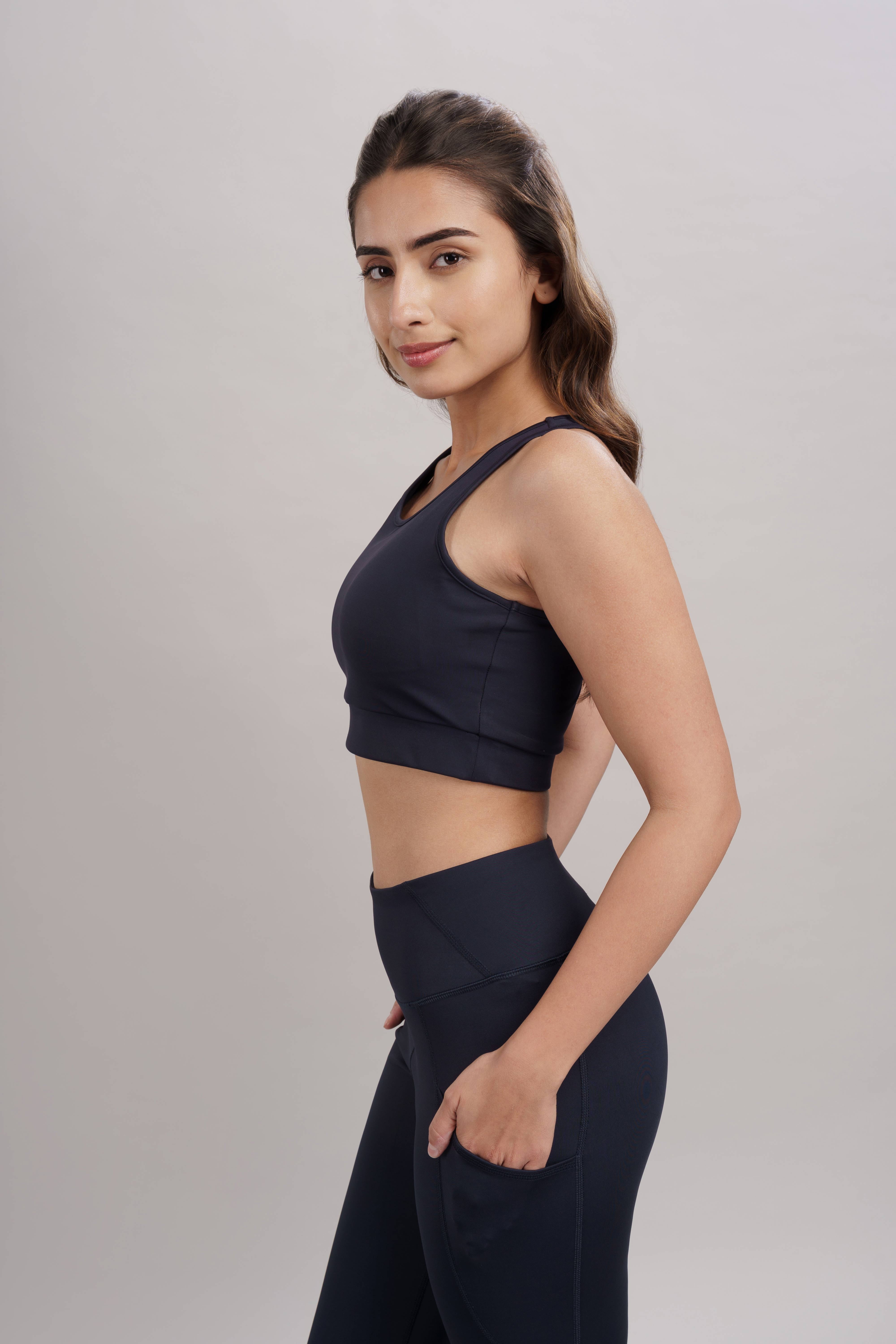 Mid Night Navy Racerback Active Bra