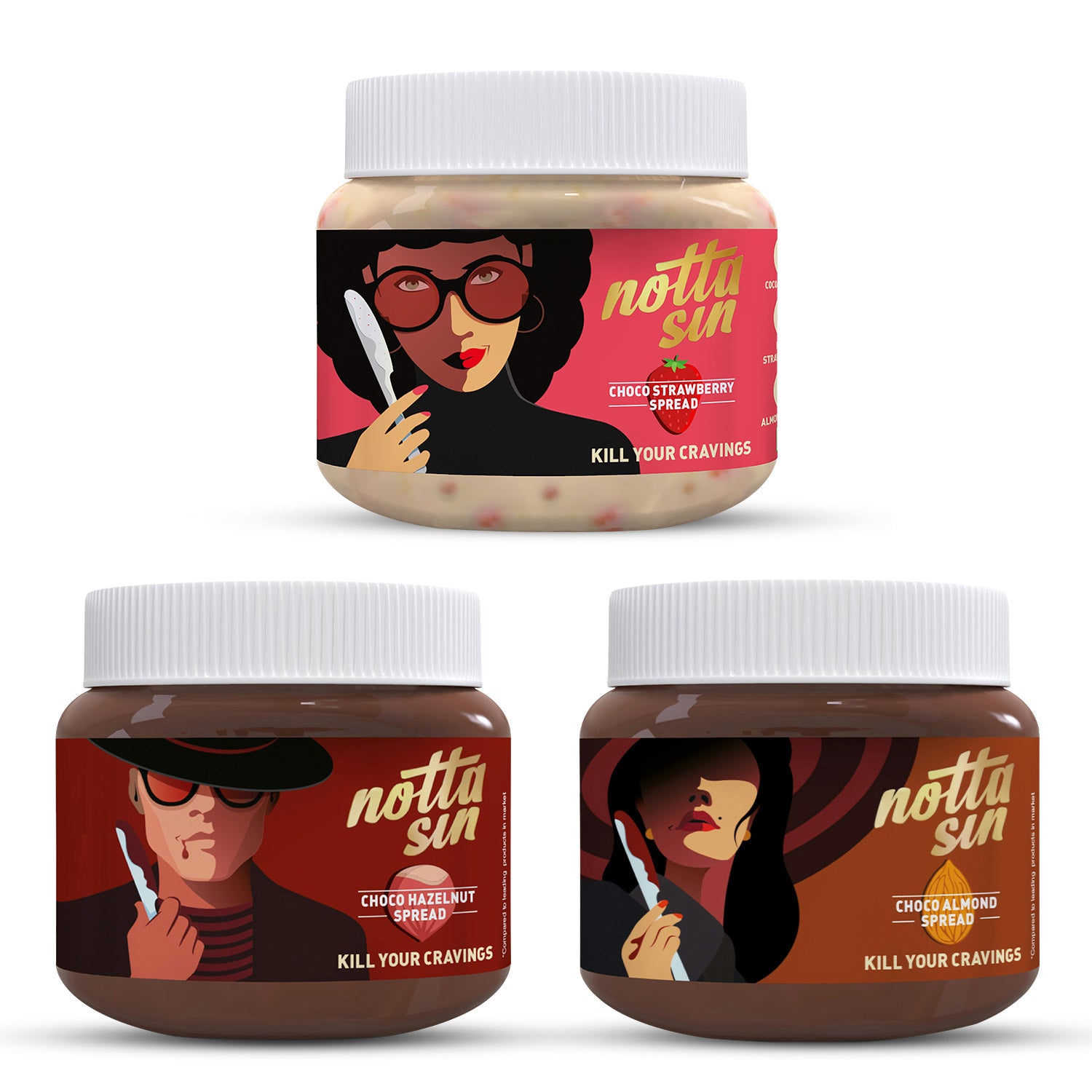 Choco Hazelnut, Choco Almond & Choco Strawberry Spreads Trio