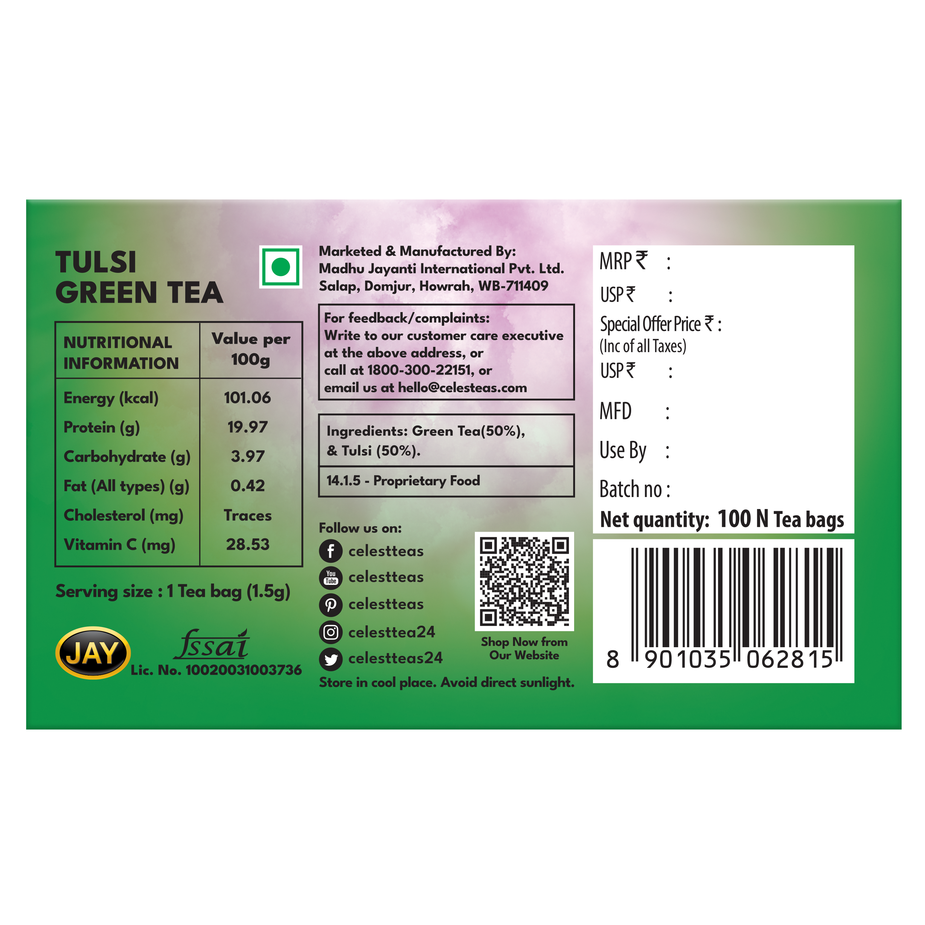 Celest Tulsi Green Tea Bags