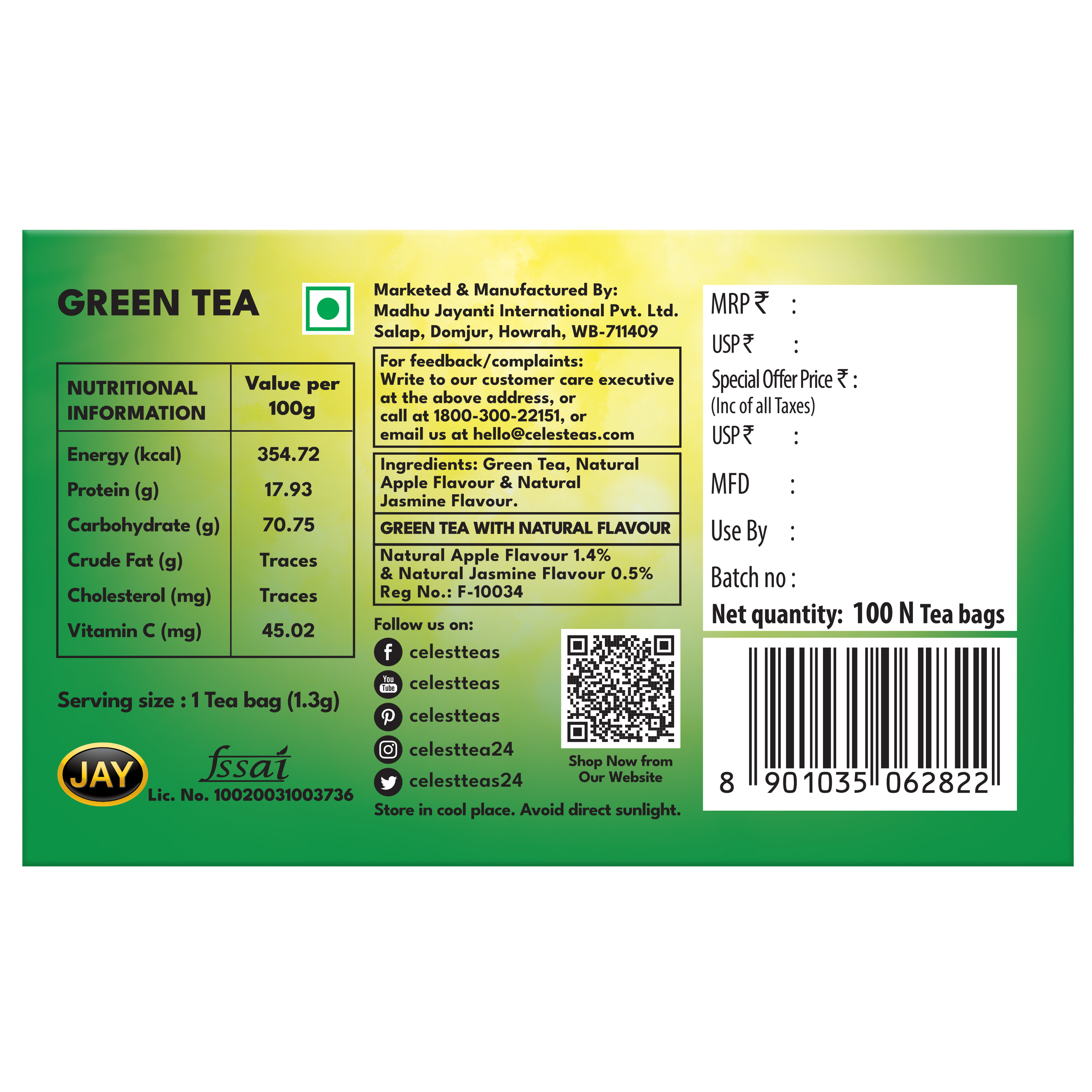 Celest Green Tea Bags