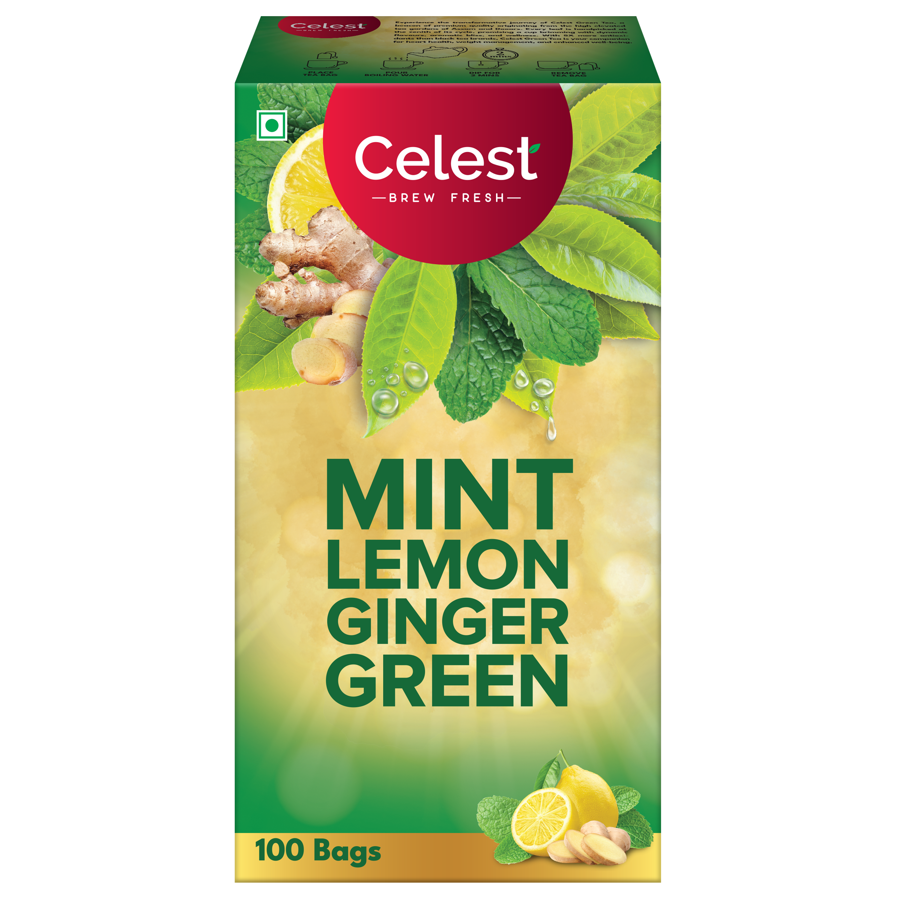 Celest Mint Lemon Ginger Green Tea Bags